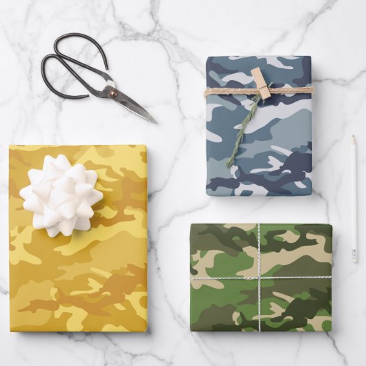 Gelbe, blaue und grasgrüne Camouflage Camouflage Geschenkpapier Set (Vorderseite)