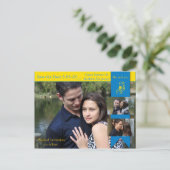 Gelbe blaue Verlobung Postkarte (Stehend Vorderseite)