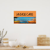 GELBE BLAUE VINTAGE CARS AUF DER STRANDSTRASSE POSTER (Küche)