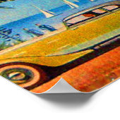 GELBE BLAUE VINTAGE CARS AUF DER STRANDSTRASSE POSTER (Ecke)