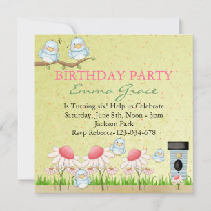 Gelbe/Blaue Vögel Einladung zum Geburtstag