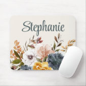 Gelbe blaue Wasserfarbe Blumengrün Name Mousepad (Mit Mouse)