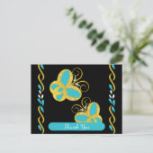 Gelbe, blaue, weiße fliegende Schmetterlinge Danke Postkarte (Stehend Vorderseite)