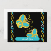 Gelbe, blaue, weiße fliegende Schmetterlinge Danke Postkarte (Vorne/Hinten)