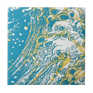 Gelbe, blaue Wellen Fliese