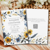 Gelbe blaue Wildblumen Hochzeit im Wasser Einladung