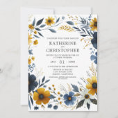 Gelbe blaue Wildblumen Hochzeit im Wasser Einladung (Vorderseite)