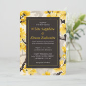 Gelbe Blossom Schwarze Hochzeit Einladung (Stehend Vorderseite)