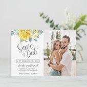 Gelbe blühende Grünpflanzen Hochzeit im Foto Save The Date (Stehend Vorderseite)