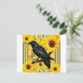 Gelbe blühende schwarze Krähe und Sonnenblumen Kun Postkarte (Stehend Vorderseite)