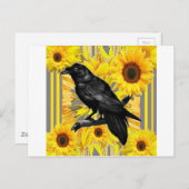 Gelbe blühende schwarze Krähe und Sonnenblumen Kun Postkarte (Vorne/Hinten)