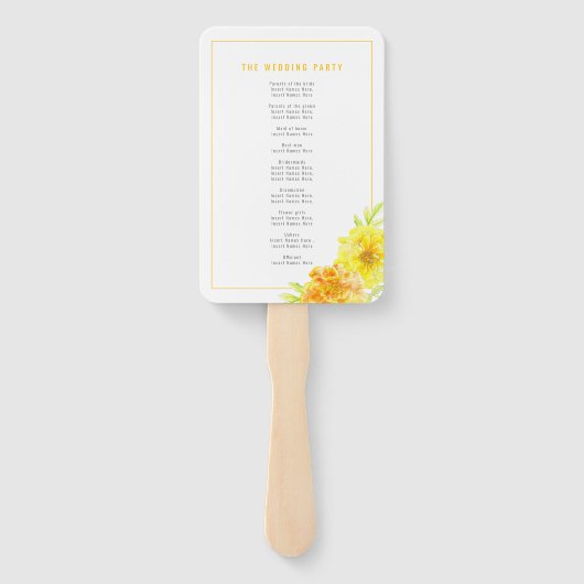 Gelbe Blume Aquarellfarben Hochzeitsprogramm Fächer (Rückseite)