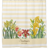 Gelbe Blume Aquarellfarben Streifen Duschvorhang (Vorderseite)