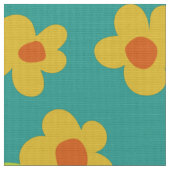 Gelbe Blume auf aquamarinen Vintagen Blume Stoff (Nahaufnahme)
