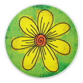 Gelbe Blume auf Green Keramik Pull Keramikknauf (Vorderseite)