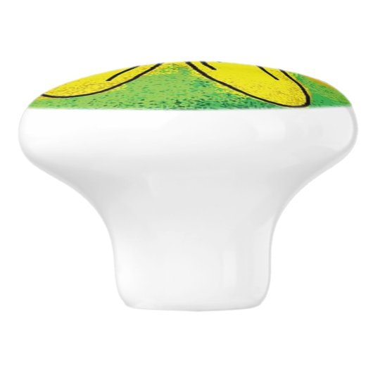 Gelbe Blume auf Green Keramik Pull Keramikknauf (Seitenansicht)