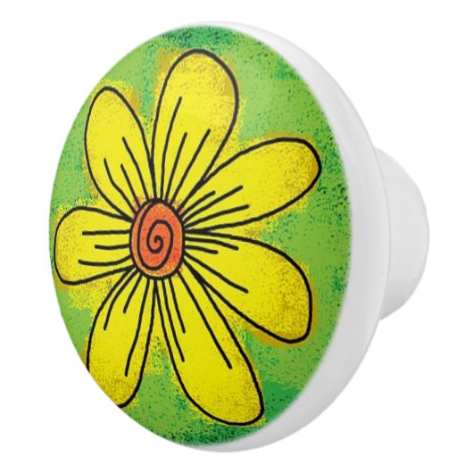 Gelbe Blume auf Green Keramik Pull Keramikknauf (Rechts)