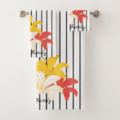 Gelbe Blume auf Schwarz-weißem Streifen Badhandtuch Set (Insitu)