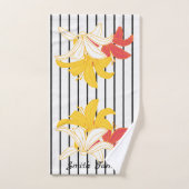 Gelbe Blume auf Schwarz-weißem Streifen Badhandtuch Set (Handtuch)