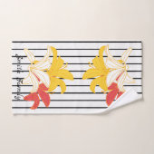 Gelbe Blume auf Schwarz-weißem Streifen Badhandtuch Set (Handtuch)