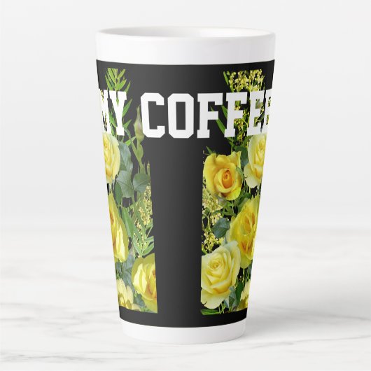 Gelbe Blume Bild meines Kaffeetextes Latte Tasse (Vorderseite)