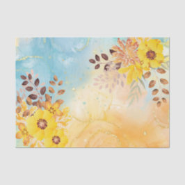 Gelbe Blume Blaue Marmorfarben Seidenpapier