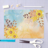 Gelbe Blume Blaue Marmorfarben Seidenpapier (Handwerk)