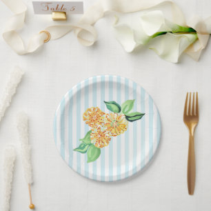 Gelbe Blume Blauer Streifen Pappteller