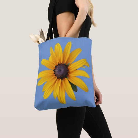 Gelbe Blume Blaues Foto Totbeutel Tasche (Von Nahem)