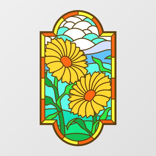 Gelbe Blume Blaues Himmelsglas Imitate Fensteraufkleber (Blatt)