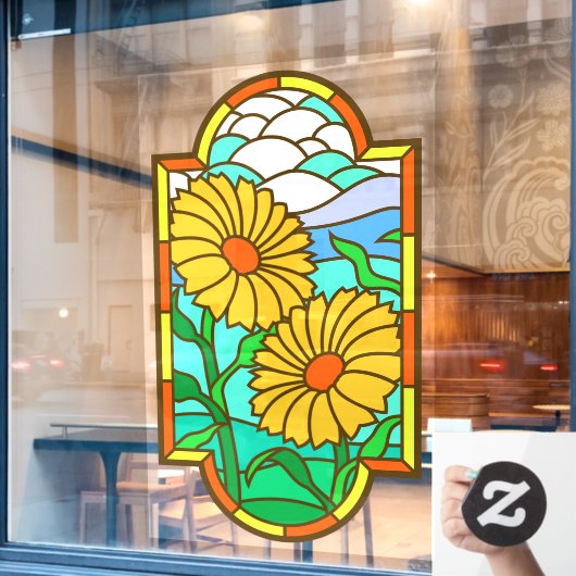 Gelbe Blume Blaues Himmelsglas Imitate Fensteraufkleber (Café-Fenster)