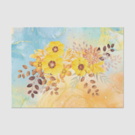 Gelbe Blume Blaues Marmor Wasserfarbendekoupage Ti Seidenpapier