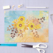 Gelbe Blume Blaues Marmor Wasserfarbendekoupage Ti Seidenpapier (Handwerk)