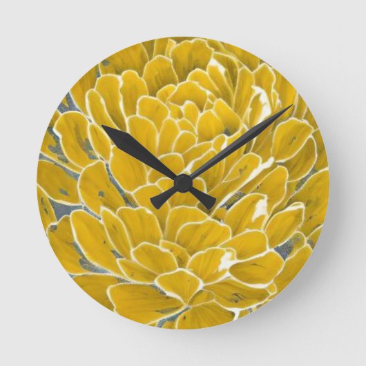 Gelbe Blume botanisch Runde Wanduhr (Vorderseite)