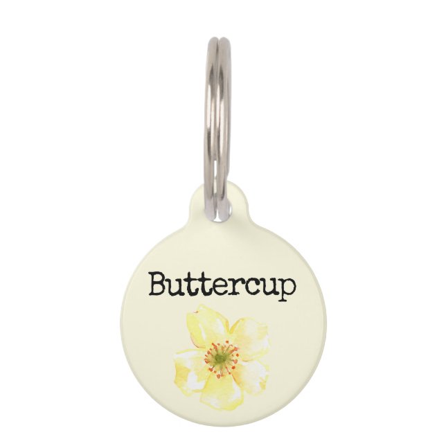 Gelbe Blume Buttercup Haustiermarke (Vorderseite)