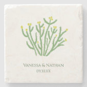 Gelbe Blume Cholla Cactus Gastgeschenk Hochzeit Steinuntersetzer (Vorderseite)