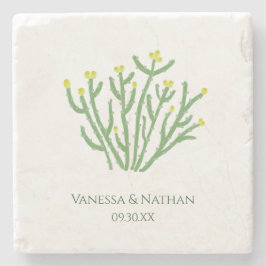 Gelbe Blume Cholla Cactus Gastgeschenk Hochzeit Steinuntersetzer