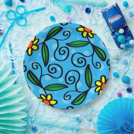 Gelbe Blume Doodle Art Designs Papier Teller (Party)