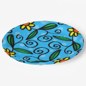 Gelbe Blume Doodle Art Designs Papier Teller (Schrägansicht)