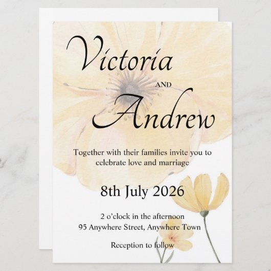 Gelbe Blume Einladung zur Hochzeit (Vorne/Hinten)