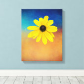 Gelbe Blume Foto-Collage mit blauer Farbe Leinwanddruck (Insitu (Holzboden))