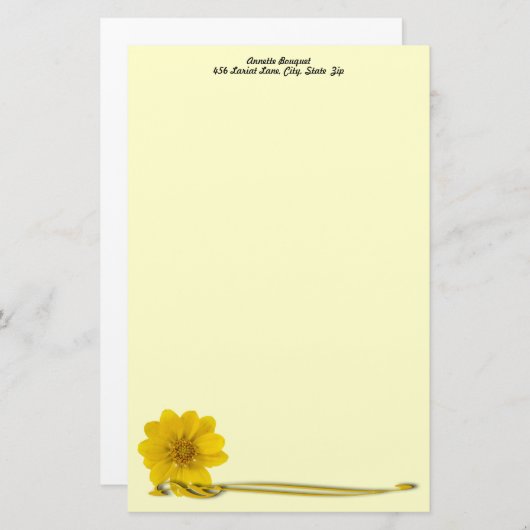 Gelbe Blume Foto und Filigree Personalisiert Briefpapier (Vorne/Hinten)
