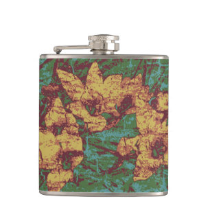 Gelbe Blume gegen Blatttarnungsmuster 2 Flachmann