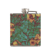 Gelbe Blume gegen Blatttarnungsmuster 2 Flachmann (Rückseite)