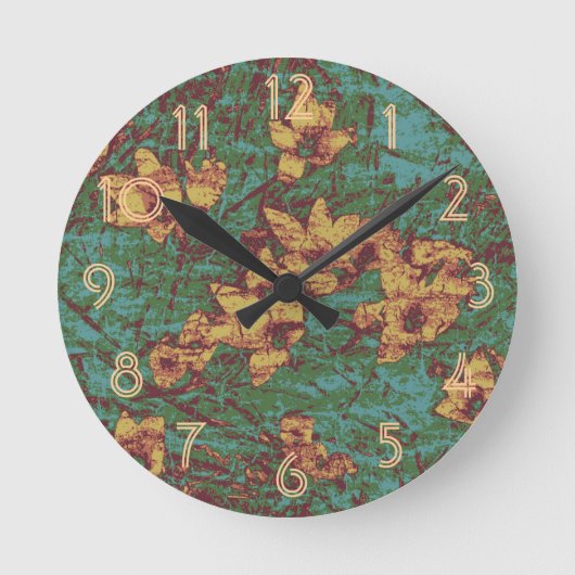 Gelbe Blume gegen Blatttarnungsmuster 2 Runde Wanduhr (Vorderseite)