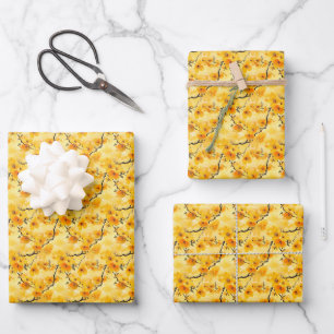 Gelbe Blume Geschenkpapier Set