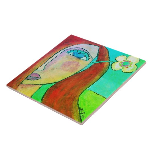 Gelbe Blume in ihrem Abstrakten Portrait Fliese (Seite)