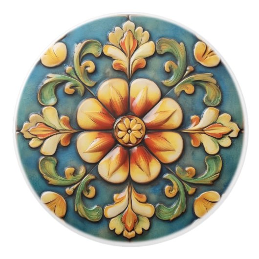 Gelbe Blume Italienischer Til Keramikknauf (Vorderseite)