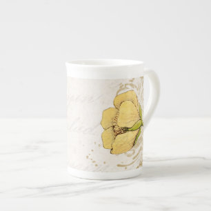 Gelbe Blume Knochen-China-Tasse Porzellantasse