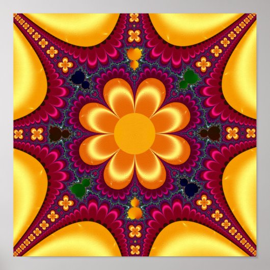 Gelbe Blume Mandelbrot Mandala Poster (Vorne)